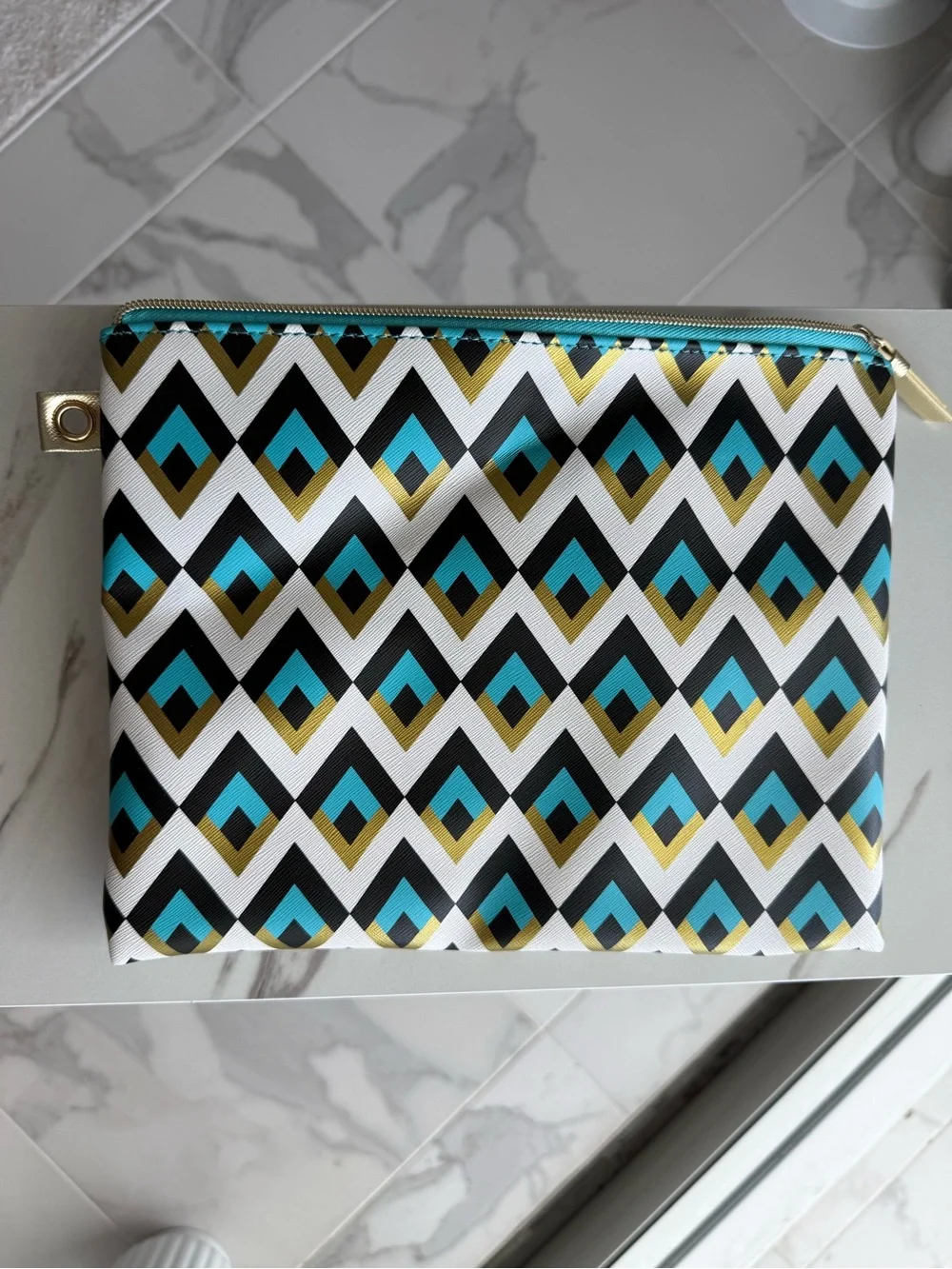 Dabney Lee Large Geometric Zip Pouch, Cosmetic Bag, Travel Organizer